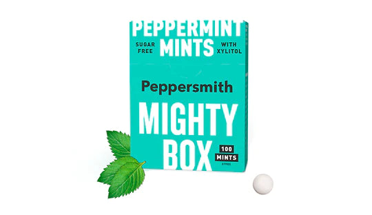 MINTS: ENGLISH PEPPERMINT XYLITOL MINTS - 60G MIGHTY BOX