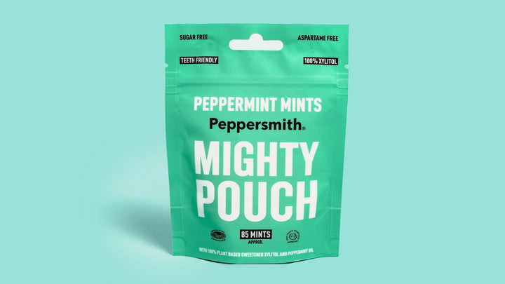 MINTS: ENGLISH PEPPERMINT XYLITOL MINTS - 50G MIGHTY POUCH