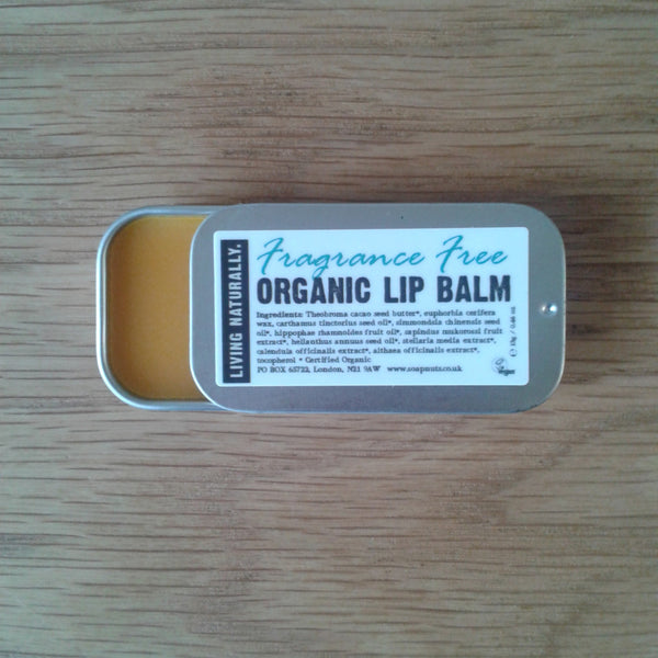 vegan organic lip balm made with organic soapnut extract - fragrance free