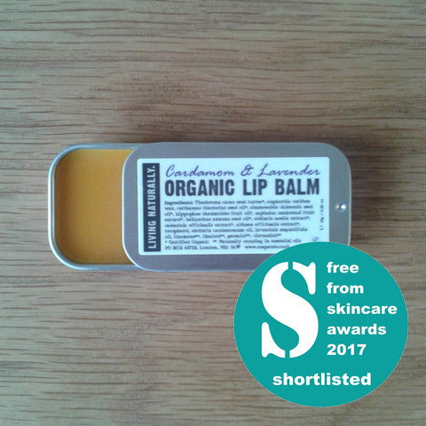 vegan organic lip balm made with organic soapnut extract - cardamom & lavender