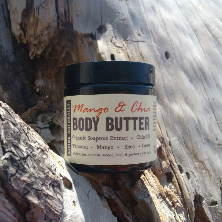 Mango and chia body butter with organic soapnut extract, vegan, organic and natural skincare