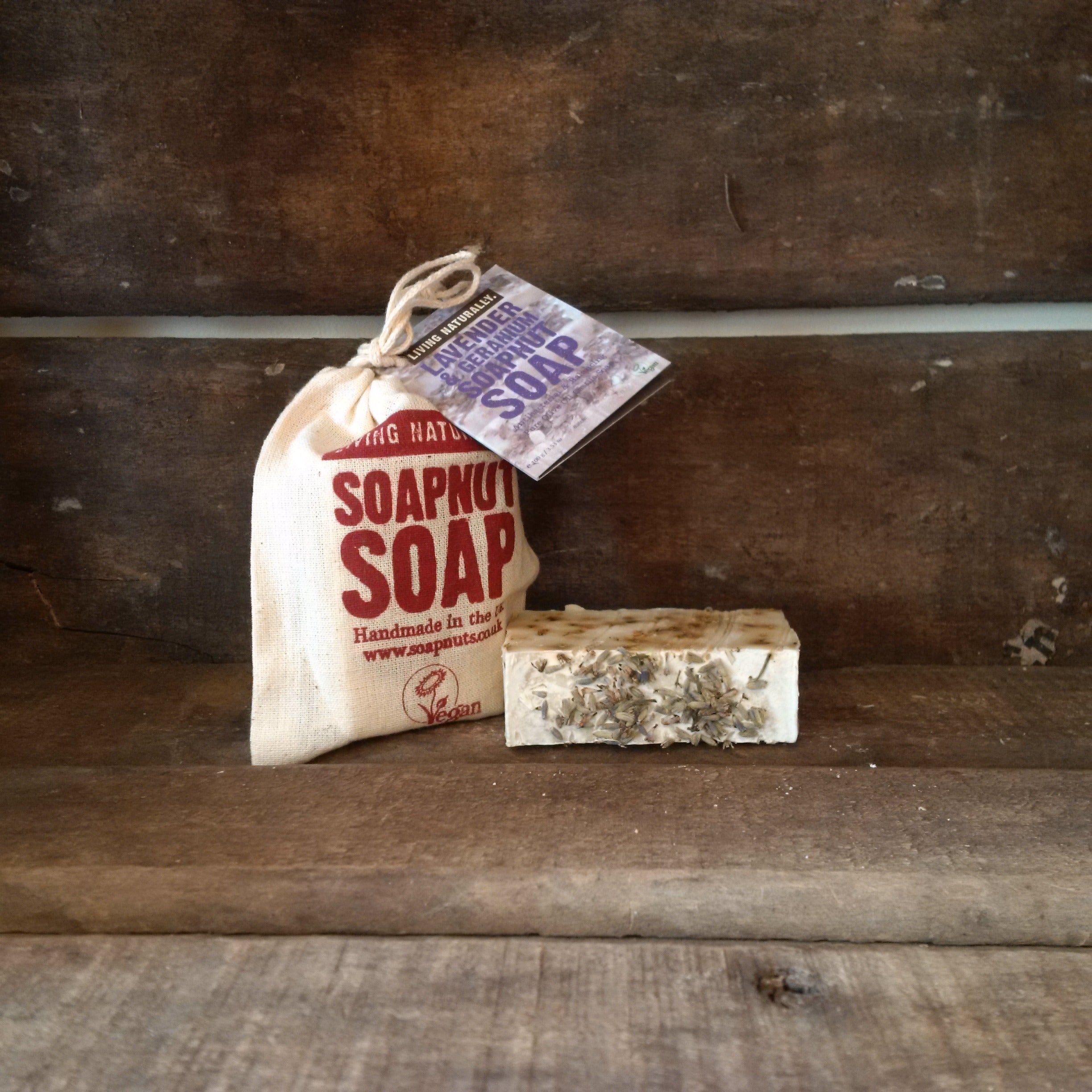 Lavender & Geranium Soapnut Soap 90g Living Naturally